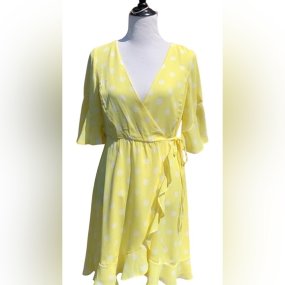 June & Hudson Yellow Polka Dot Mini Dress - Picture 1 of 3